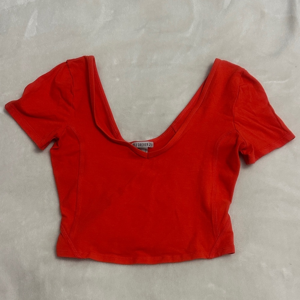 Forever 21 Red V-Neck Crop Top